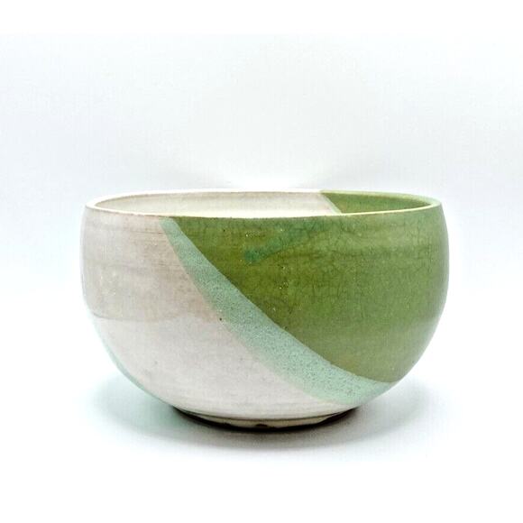 Studio Art Pottery Bowl Hand Thrown Shades Of Green White Glazed Artist Signed - Picture 3 of 13